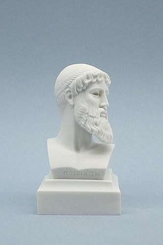Poseidon Statue griechischer Gottesbüste, weißes Marmor-Finish, 14 cm, klassische Mythologie-Skulptur