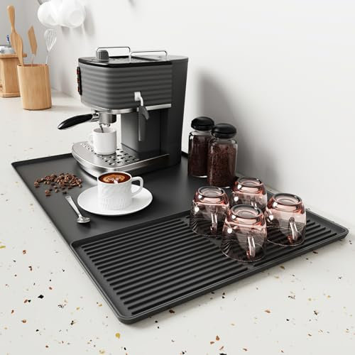 HOTUT Tapis de Machine à Café, 24''x16'' Tapis de Séchage à Vaisselle pour Bar à Café, Avec amovible Tapis Egouttoir, AntidéRapant Tapis Cafetiere Déversement, pour Cafés et Comptoirs de Cuisine