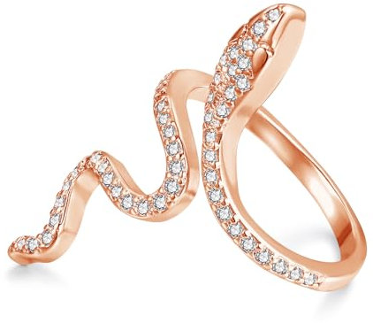 Josfeva Silber Schlangen Ringe für Damen Männer, Gotisch Vintage Punk Stil Ringe, Verstellbar 50-65mm Offene Schlangenring mit 5A Cubic Zirkonia, Unisex Rosegold Schlange Ring mit Schmuck Geschenkbox