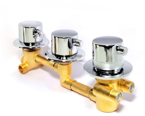 Robinet Inverseur De Douche 3 Voies, Kit Mitigeur De Douche Thermostatique Multi-fonctions En Laiton Vanne De Contrôle De Débit À 3 Poignées, Robinet Mitigeur Thermostatique De Douche, Chrome