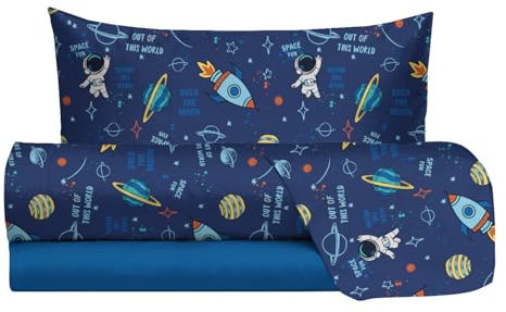 hermet Jolly, Bettwäsche-Set für Einzelbett, 100% Baumwolle, Bettlaken, Spannbettlaken + Kissenbezug, gemustertes Kinderbettwäsche-Set
