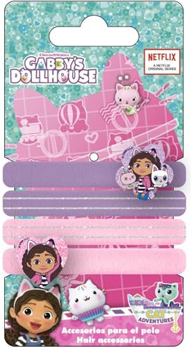 Gabby's Dollhouse 4 Piece Hair Scrunchies for Girls | Elastic Garters Decorated with Characters from the Netflix Series
