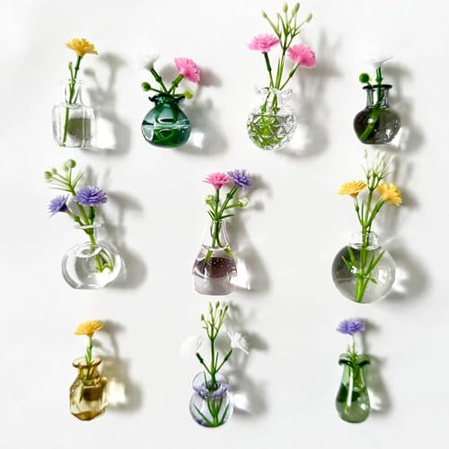20 niedliche Mini-Magnetvasen für den Kühlschrank, kleine magnetische Blumenvasen aus Glas, Kühlschrankzubehör, für Spinde, Büro, Küche, Dekoration (20pcs)