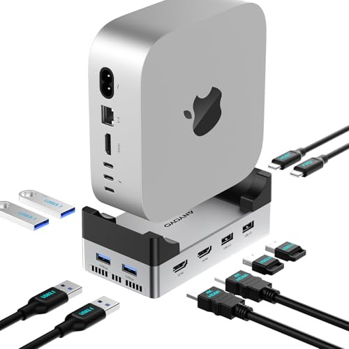 ANYOYO Mac mini M4 Docking Station con alloggiamento SSD NVMe/M.2 da 40 Gbps, compatibile con Thunderbolt 4, Mac mini M4/M4 Pro, 2 HDMI 4K a 60 Hz, 4 USB 3.1 (10 Gbps), 2 USB 2.0