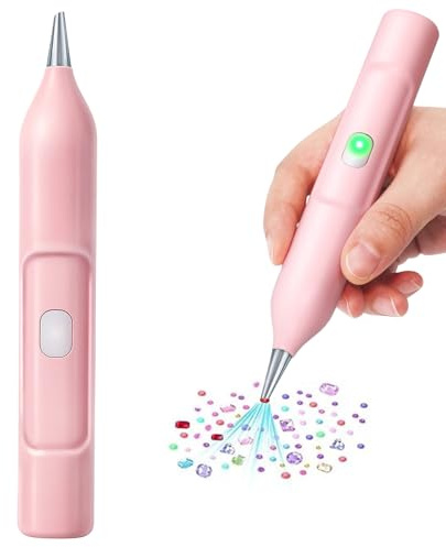 PORFOYO Elektrischer Diamond Painting Stift, Kabellos Wiederaufladbar Diamant Painting Stift mit USB C Aufladung Ergonomisches Design Leise Stabil Langlebig Praktisches Diamant Painting Zubehör, Rosa