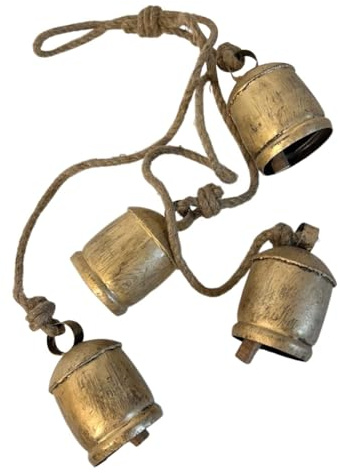 Qeunrtiy 4-Teiliges Kuhglocken-Cluster Am Seil, Großes Rustikales Vintage-Kuhglocken-Set zum Aufhängen Am Seil, Kuhglocken-Set zum Aufhängen