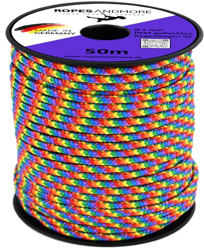 Polypropylenseile PPM Seil Ø3mm-5mm PP geflochten Rainbow-Edition Regenbogen von Ropes and More® (Rainbow 2, 5mm - 50m)