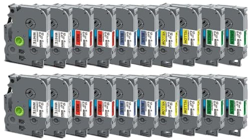 GFJHFDCR 30 Stück 231 Etikettenbänder, Mehrfarbig, 12 mm, TZ-White-Label Tape 231 131 431 531 631 731, kompatibel mit PT-H110 Etikettendrucker(5Mixed Colors)