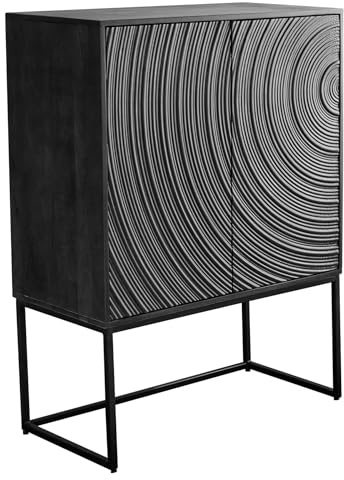 Riess Ambiente Design Highboard Orbit - 120cm - schwarz - Mangoholz mit 3D-Front Metall Sideboard Kommode
