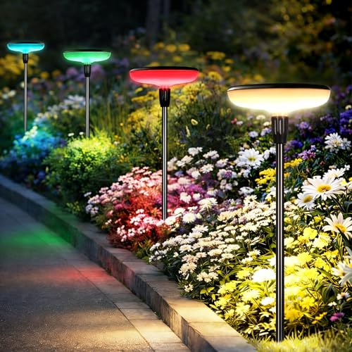 EFFILUMLUX Solarlampen für Außen Garten 4er Set, Solarleuchten für Außen mit Warmes Licht & 7 RGB, 1400 mAh Batterie, Extra Helle Gartenleuchten mit IP65 Wasserdicht für Terrasse Gartendeko
