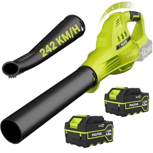 Akku Laubbläser mit 2 Akkus à 4000 Ah und Ladegerät, 242 km/h, Leichter Akku-Laubbläser, 3 Geschwindigkeitsstufen, kompakter Akku Gebläse für Laub, Staub, Garten und Haushalt
