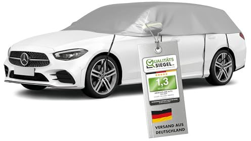 WALSER Abdeckplane Auto All Weather, Abdeckplane wasserdicht, 100% wetterfeste Autoabdeckplane, Autoabdeckung Outdoor, Autoabdeckplane wasserdicht, Autoplane Halbgarage Größe 4 Kombi Silber