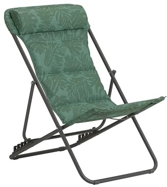 Dehner Campingstuhl Ibiza, dunkelgrün mit Blattmotiv, 87 x 62 x 76 cm | klappbar, inkl. Kopfpolster, Stahl/Textilene/Polyester