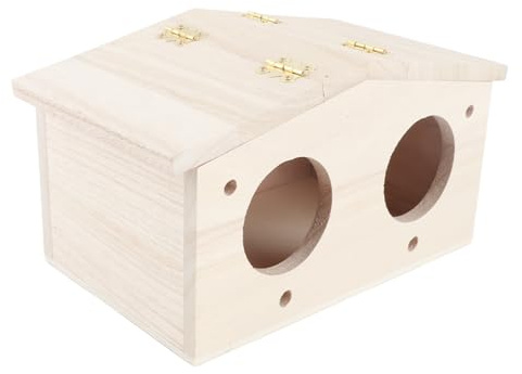 MasYosh Wooden Bird House, Log Cabin Design with Two Hole Door for Parrots Swallows and Wild Birds, Ventilated Safe Shelter Made of Platane Wood, Size 23x12.9x12.5cm