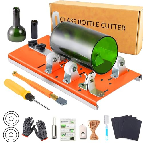 HaroKing Coupe bouteille en verre, kit d'outils de coupe de bouteille, machine à faire soi-même pour couper des bouteilles rondes, vin, bière, liqueur, whisky, alcool, champagne