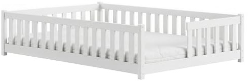 LANO meble Kinder-Doppelbodenbett LEVI 140x200 Weiß, Sicherheitsgeländer, Kiefernholz Natur