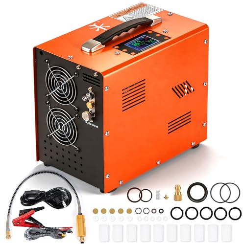 TUXING 4500Psi/30Mpa Pcp Air Compressor, Digital LCD Display | Automatic shutdown, Oil/Water Free, 350W Powerful Motor, 12V DC/220V AC Converter for Paintball, Scuba, Air Rifle