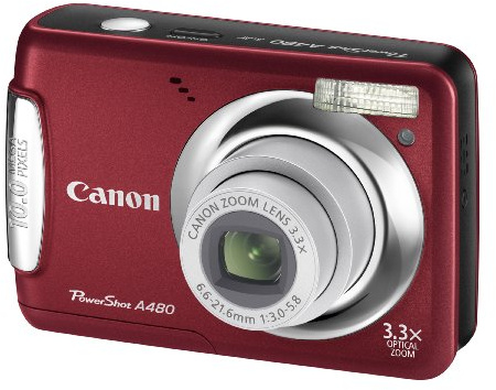 Canon Powershot A480 Digital Camera - Red (10 MP, 3.3x Optical Zoom) 2.5 inch LCD