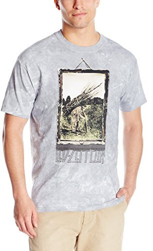 Liquid Blue Herren Led Zeppelin Man with Sticks Kurzarm T-Shirt, Hellgrau