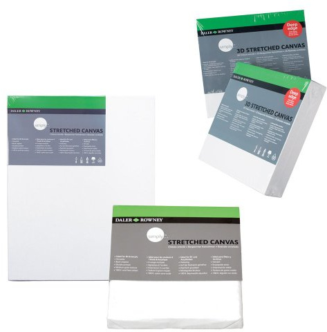Daler-Rowney Simply Stretched Canvas, Medium Grain, 250 gsm, 16mm Deep, 20 x 20in - 50 x 50 cm, White, 3 Pack