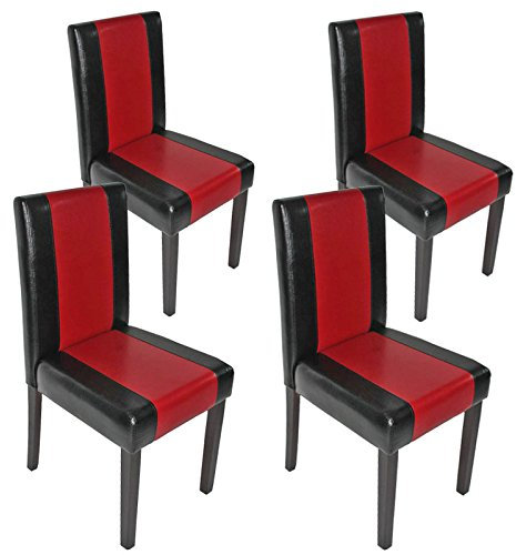 Mendler 4er-Set Esszimmerstuhl Stuhl Küchenstuhl Littau - Kunstleder, schwarz-rot, dunkle Beine