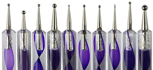 N&BF 5x Nail Art Dotting Tools Lila | Dotting Pen Spot Swirls mit zwei Spitzen | Swirl Tool Set Nagel Werkzeug für Modellage von Strass, Mosaik uvm. | Nagelstifte in Nagelstudio Qualität