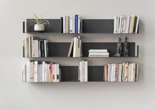 TEEbooks - 6 Mensole da Parete per Libri 60 cm Grigie | Mensole da Muro Design | Design Invisibile e Minimalista | Made in Italy