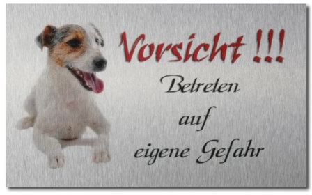 Warnschild Jack Russel aus gebürstetem Aluminium (Verbund)
