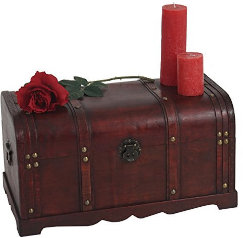 Mendler Holztruhe Holzbox Schatztruhe Valence Antikoptik 30x57x29cm - rund