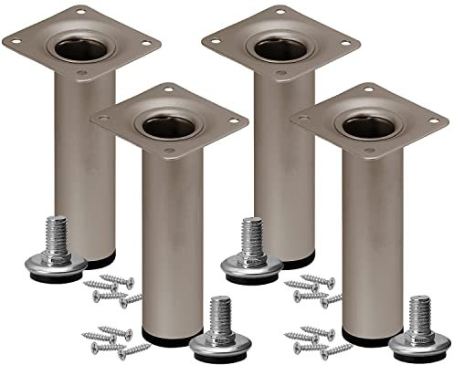 Stahlia Möbelfüße verstellbar (4er Set) Edelstahl Matt 8cm Höhe belastbar bis 50kg Sofafüße Schrankfüße Möbelbeine höhenverstellbare Füße Metallbeine
