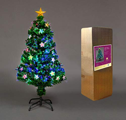 4Ft/120cm Fibre Optic Christmas Tree with Star Topper - Stars Decorations - Pre-Lit Green Artificial Xmas Tree - Multicolor Changing Lights