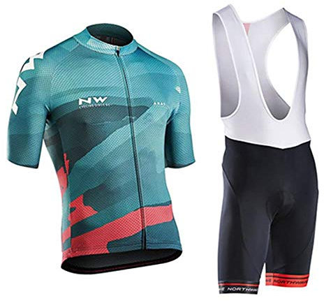Tuta da Bicicletta MTB Estiva da Uomo Traspirante Asciugatura Veloce Manica Corta e Pantaloncini Imbottiti Maglia da Ciclismo con Motivo Leone