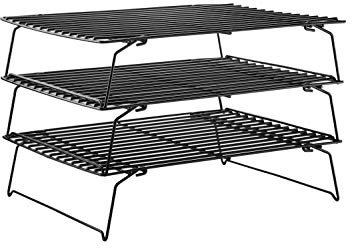 CHEFMADE Baking and Cooling Rack Set, 13.5-Inch 3-Tier Non-Stick Stackable Collapsible Rectangle Wire Rack for Oven Baking (Black)