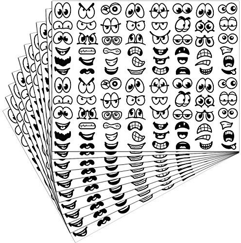Outus 960 Stück Halloween Aufkleber Augen Mund Aufkleber Karikatur Aufkleber Etiketten für Kunst Handwerk DIY Sammelalbum (Schwarz)