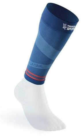 Thuasne - Manchons de Compression Running Trail UP ACTIV - Maintien du Mollet - Protection et Proprioception - Fabriqués en France (Bleu glacier/Perle/Corail, Normal S)