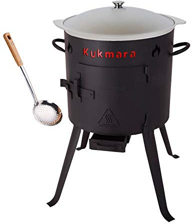 Set Utschak, 36 cm + 8 Liter Kasan Kazan aus ALU + Schaumlöffel/Feldküche Gulasch-Kessel Feuer-Ofen Outdoor