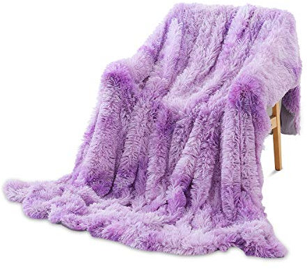 Galatée 130 * 160cm Elegante di Alta qualità Coperta Double Face Color Arcobaleno Plaid in Flanella di Pile Morbidissima Calda per Divano e Letto,Morbida Coperte di Microfibra Morbida Viola