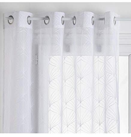 Atmosphera - Voilage à Oeillets Mia Blanc - 140 x 240 cm - Motifs Brodés - Rideau pour Fenêtre Salon, Chambre