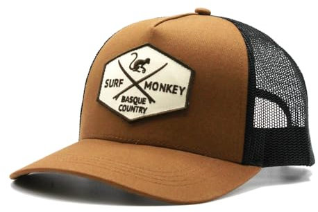 DRESSED IN MUSIC PLAY WITH ME Trucker Origins Baseball Cap verstellbar - Mützen für Männer / Frauen Surf Monkey®, Braun / Schwarz, One size
