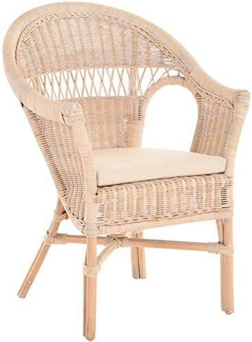 Stapelbarer Rattansessel mit Sitzpolster Korbsessel aus echtem Rattan im Landhaus Stil (Vintage Weiss)