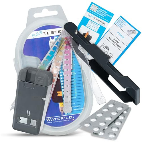 EW24 Flexi Pool Starter Set - Wassertester - inkl. 3 Parametersticks - für Chlor, pH und Alkalinität. inklusive 60 Rapid Tabletten & stabiler Box. Made in Germany