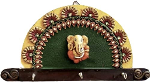 Crafting with Love Ein schöner Ganesha-Schlüsselanhänger aus Holz mit 3 Schlüsselhaken verschönert die Schönheit Ihres Zuhauses.