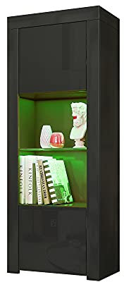Panana 160cm Tall Cabinet Two Door One Glass Shelf Cabinet Sideboard Unit Cupboard Display (Black)