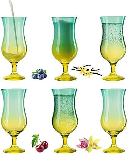 PLATINUX Cocktailgläser Grün-Gelb Set 6 Stück Bunt 400ml (max. 470ml) Longdrinkgläser Partygläser Hurricanegläser Groß