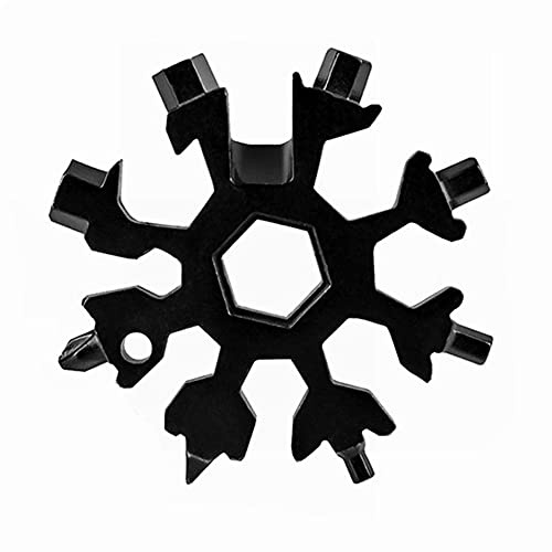 18 en 1 Snowflake Multitool, idée de nouveauté cadeau hommes et femmes excellent remplisseur de bas de vélo gadgets en acier inoxydable clé tournevis ouvre-bouteille (Noir)