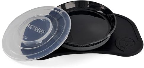 Twistshake Click Mat Mini + Plate | Baby Non-Slip Tableware Set | Baby Plate + Baby Placemat (31x17) | BPA-Free Baby Weaning Plate | Baby Suction Plate | Food Training Plate for Kids 6m+ | Black