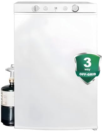 SMETA Gas Fridge Freezer, 3 Way Freezer 12V/240V/LPG Gas Fridge for Campervan, Caravan, Garage, Motorhome, Glamping Pod, 100 L(85L+15L) Quiet White
