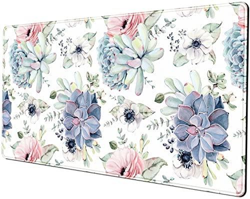 Aquarell-Sukkulenten-Schreibtischmatte, Pflanzen, Sukkulenten, Rosen, Schreibtischunterlage, großes Gaming-Mauspad, stabile Gummiunterseite, Mauspad mit genähten Kanten, Büro, Zuhause
