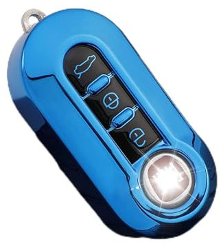 HooRLZ FIAT Schlüsselhülle, Silikon Schlüssel Cover für F-iat 500 FIAT 500C Doblo Ducato Brava Bravo Grande Punto Punto Panda Evo Qubo Fiorino Schlüsselhülle, Autoschlüssel Hülle FIAT - Blau