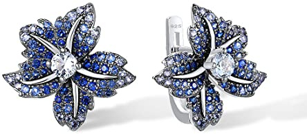 Santuzza 925 Sterling Silver Gemstone Flower Dangle Earrings for Women